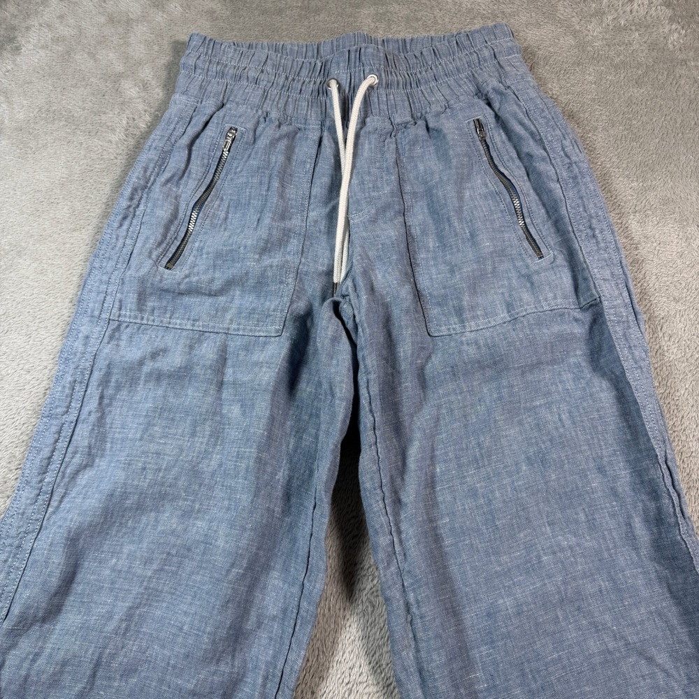 Athleta Cabo Linen Wide Leg Pants Womens 2 Blue Drawstring Pockets Travel Lounge - Picture 3 of 10